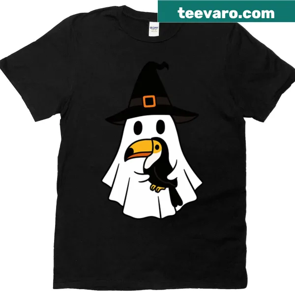 Cartoon toucan in a witch hat for kids' Halloween T-shirt