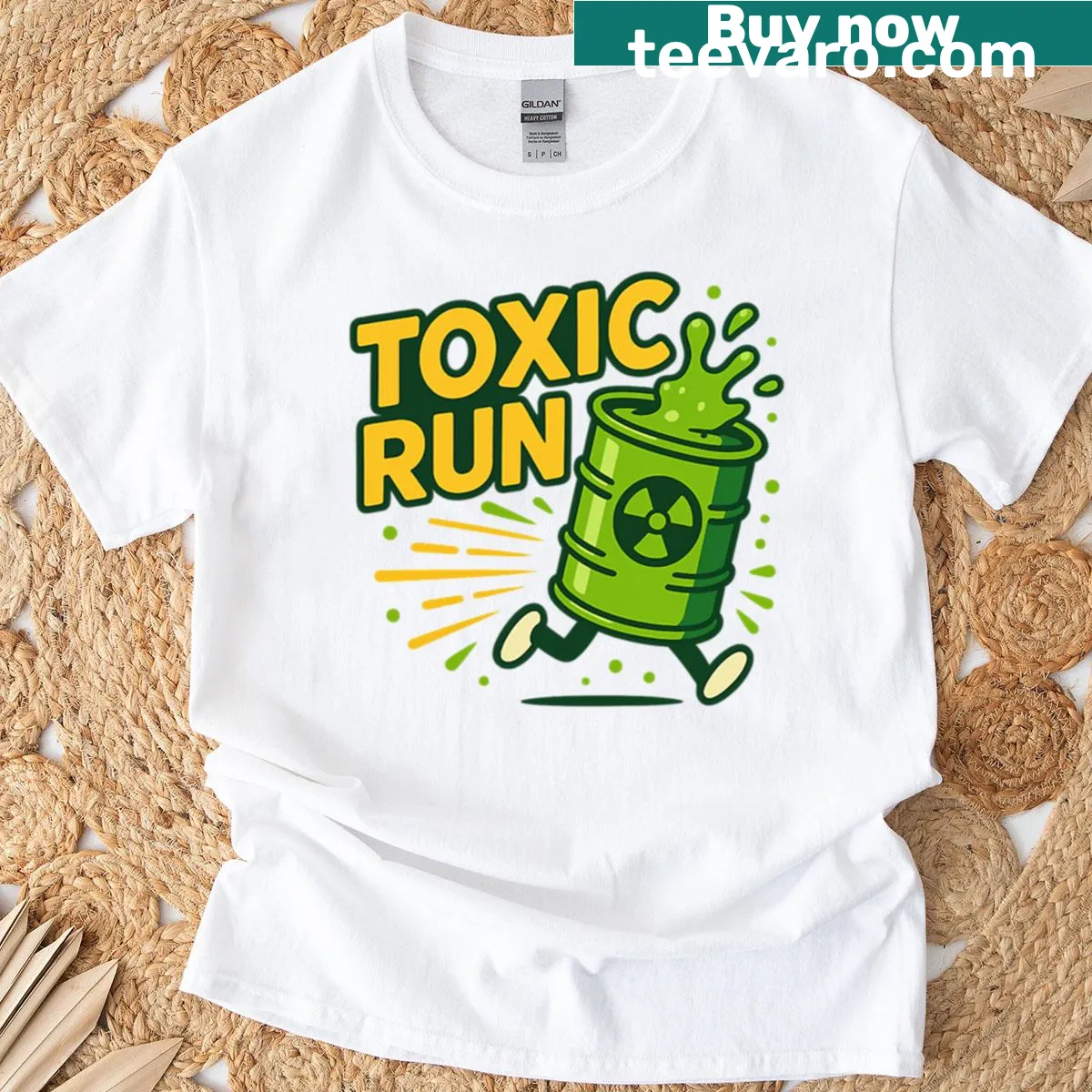 Cartoon toxic barrel design t-shirt for gamers — on a men's t-shirt