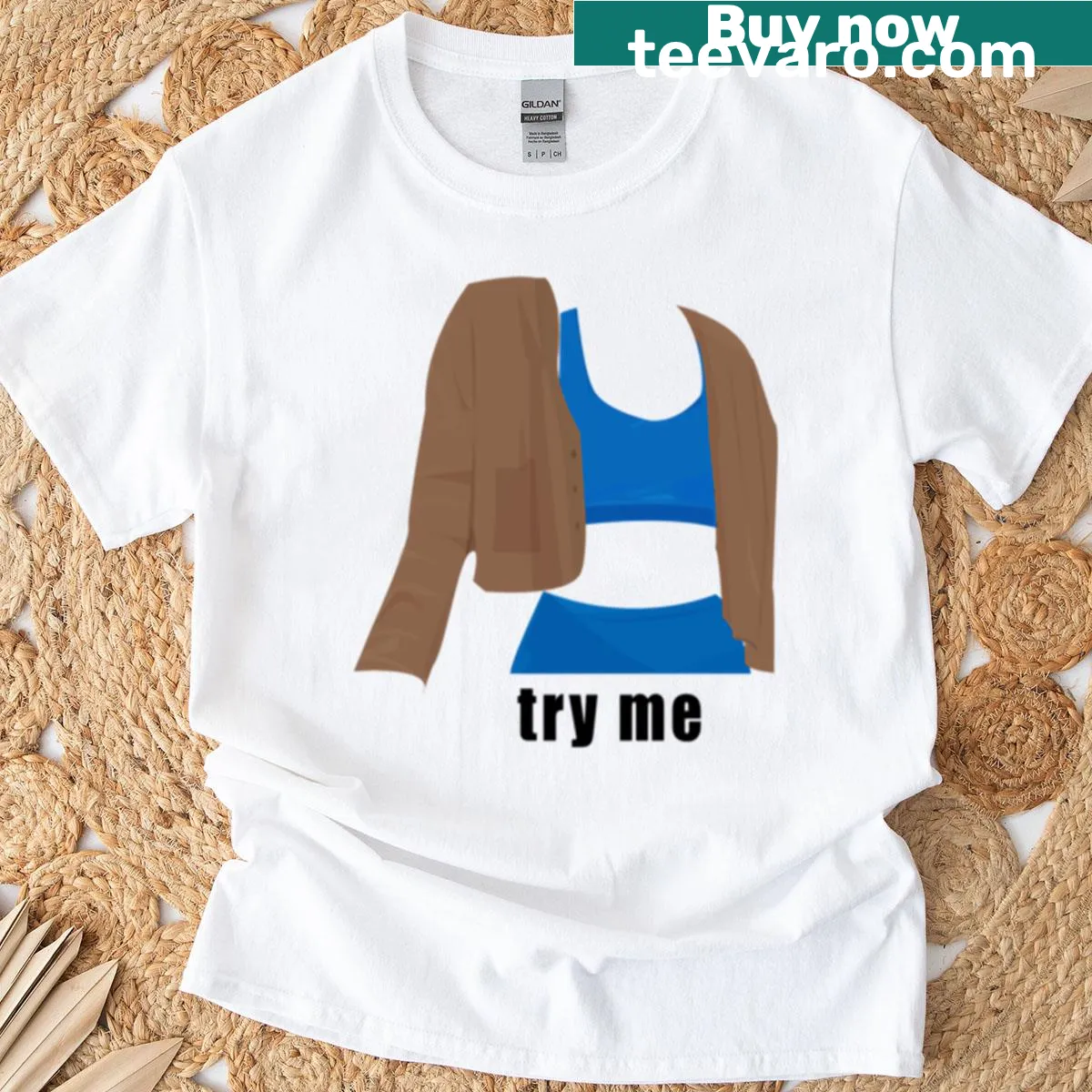 T-shirt with humorous sticker design and bold text — on a men's t-shirt