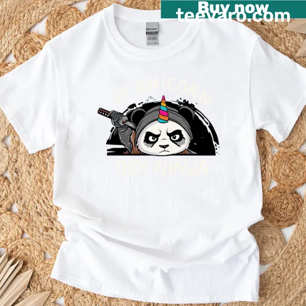 Imaginative t-shirt with a unicorn ninja panda graphic