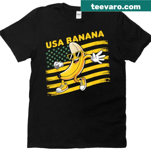 Retro dabbing banana with American flag graphic T-shirt