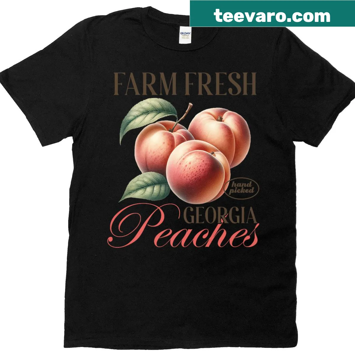Vintage graphic featuring Georgia peaches and farm imagery — on a men's t-shirt