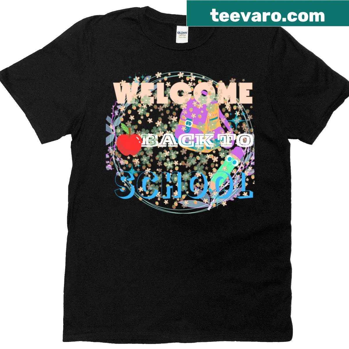 Cartoon-styled back-to-school welcome shirt for kids — on a men's t-shirt