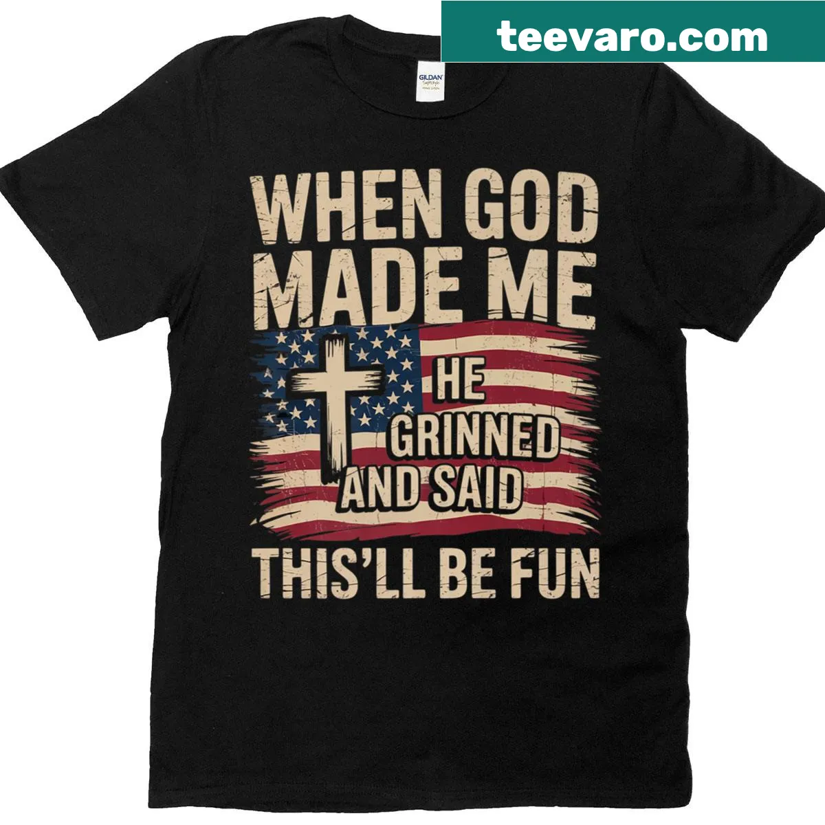 Inspirational typography t-shirt with faith-based message — on a men's t-shirt