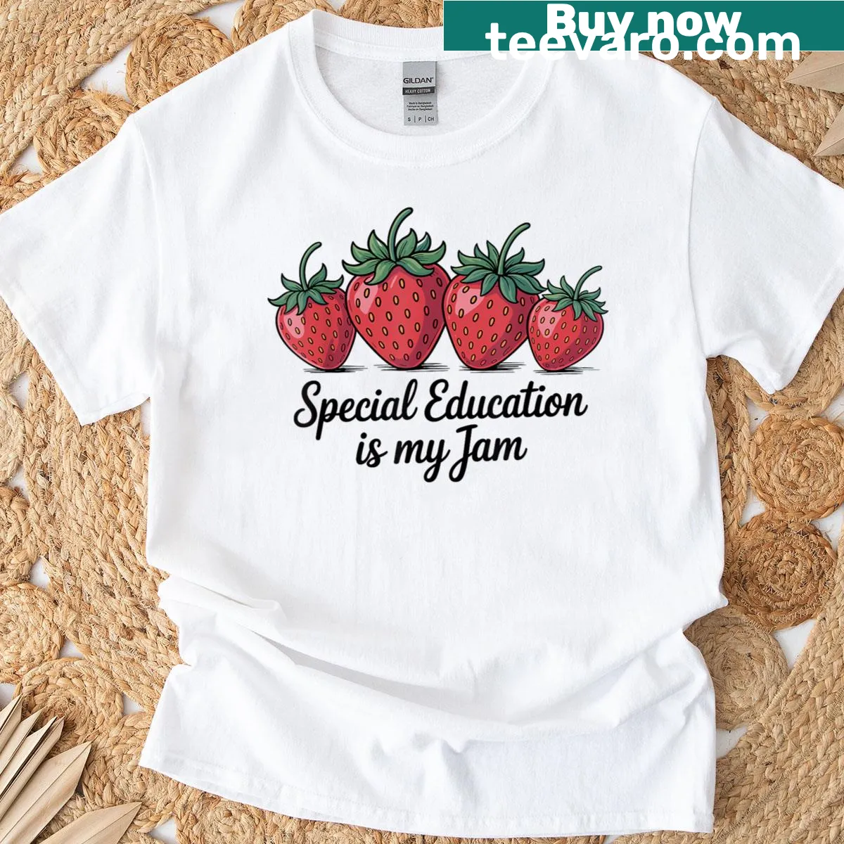 Teacher T-shirt with strawberry graphic and fun text — on a men's t-shirt