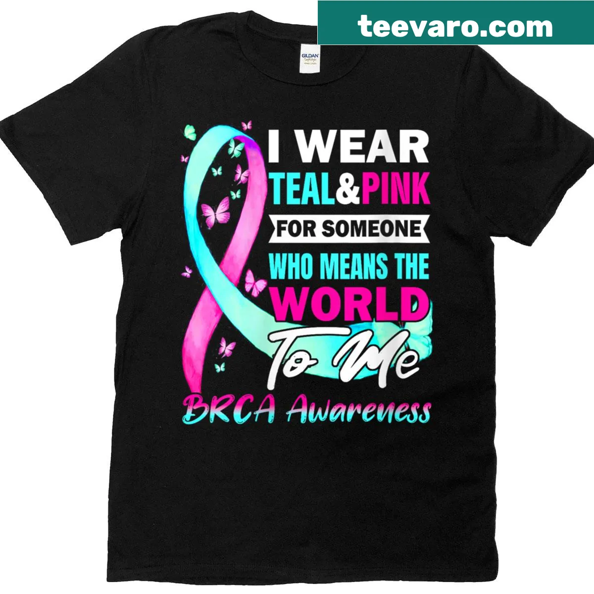 Awareness t-shirt promoting BRCA awareness for breast and ovarian cancer — on a men's t-shirt