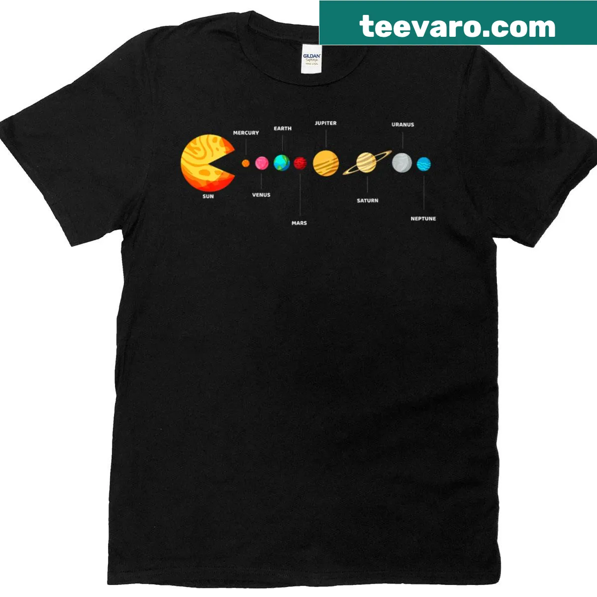 Funny solar system graphic with astronauts for gamers — on a men's t-shirt
