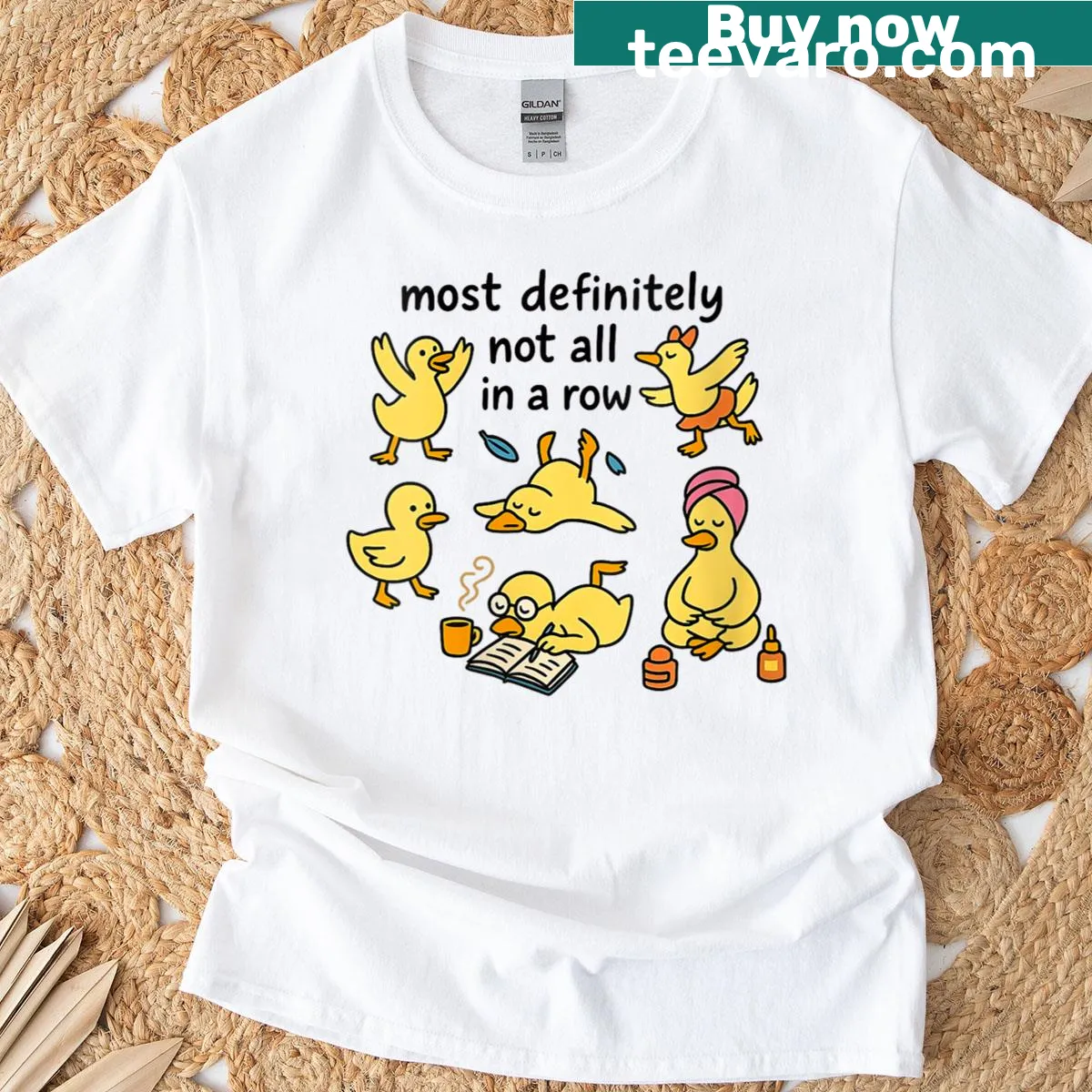 Humorous t-shirt featuring ducks and a mental health phrase — on a men's t-shirt