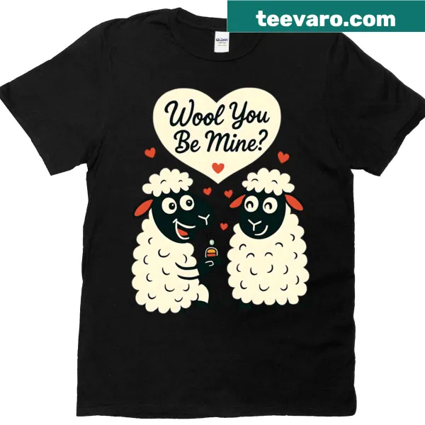 Cute sheep pun illustration with text Wool You Be Mine?