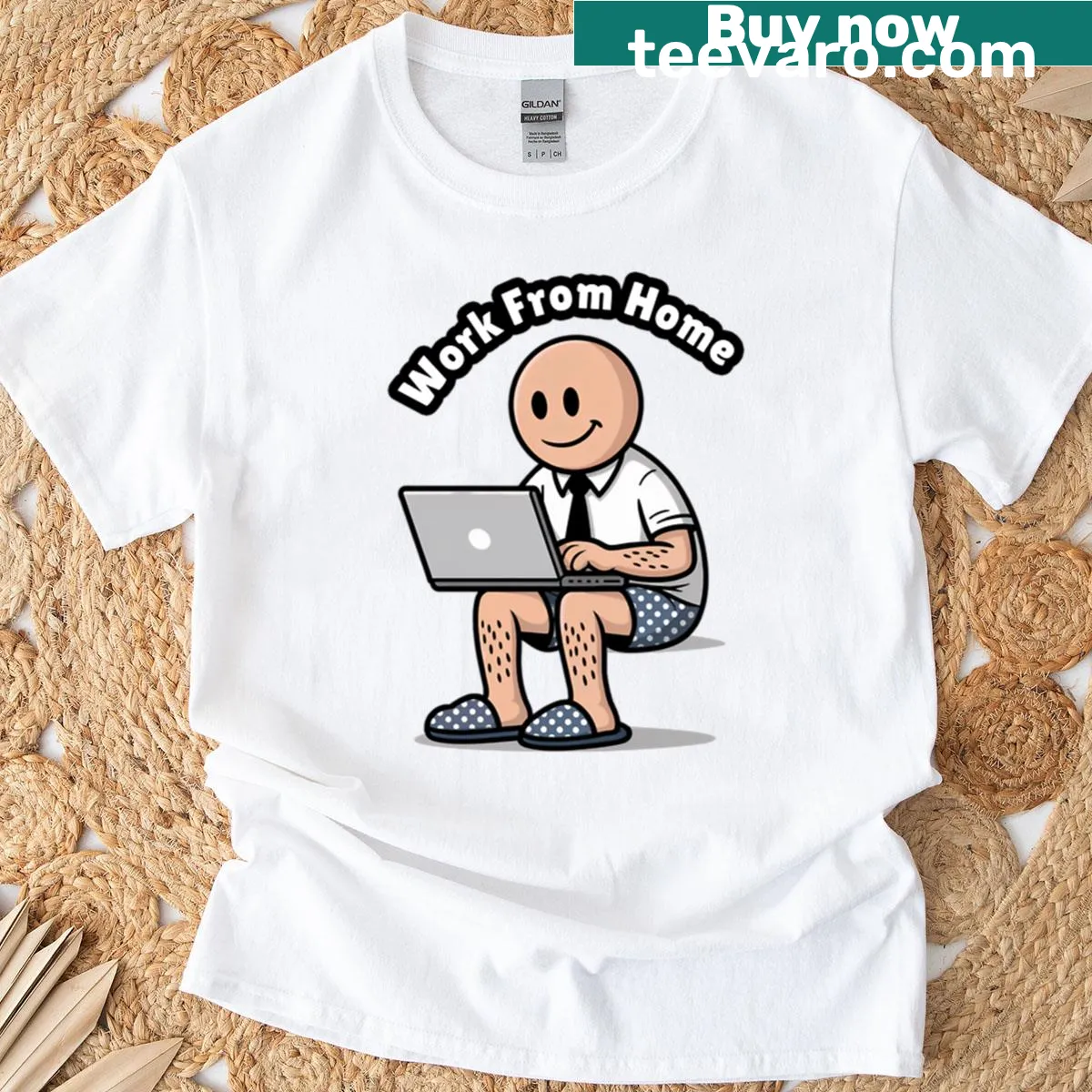 T-shirt about working from home and Zoom meetings — on a men's t-shirt