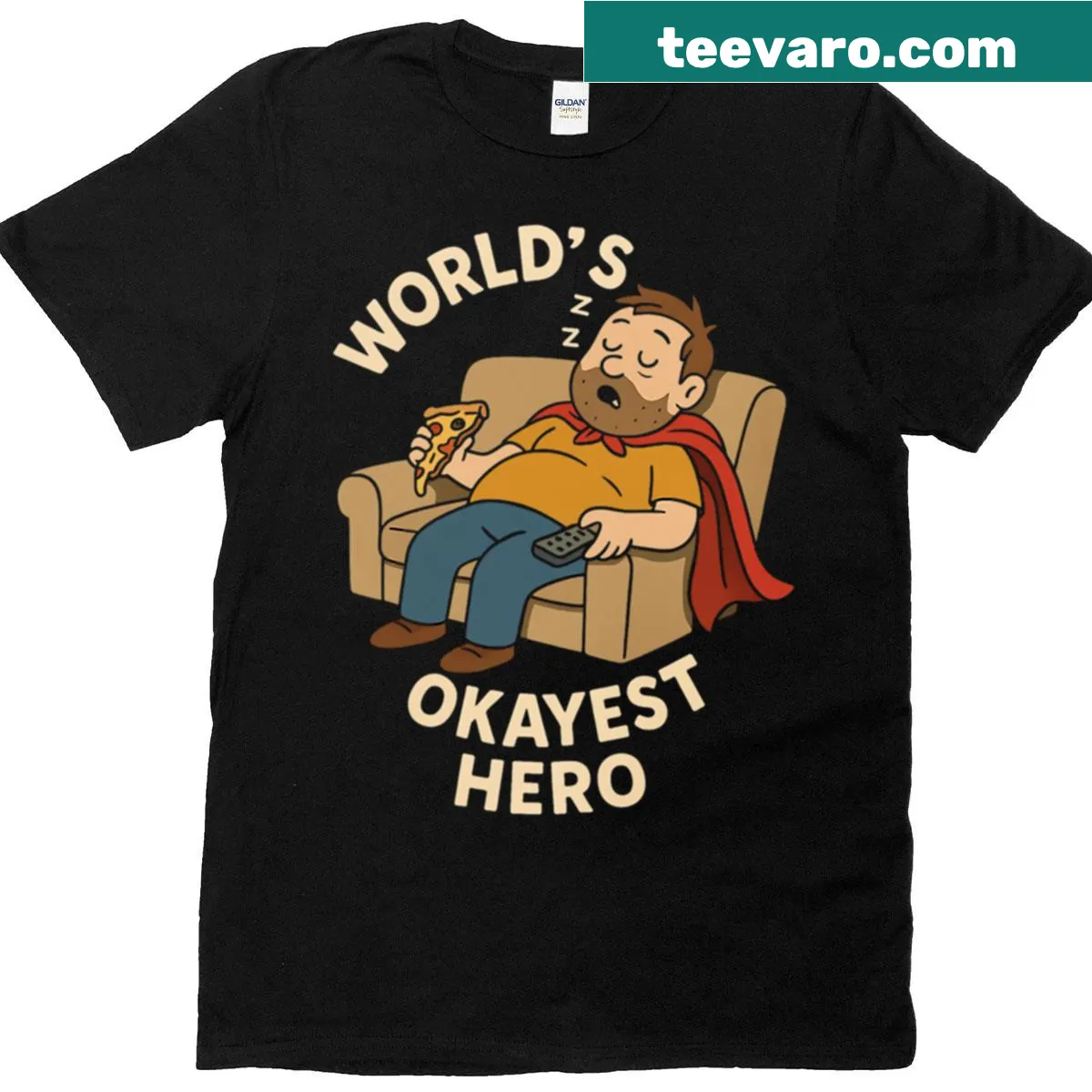 Boxy t-shirt with 'World's Okayest Hero' text for dads — on a men's t-shirt