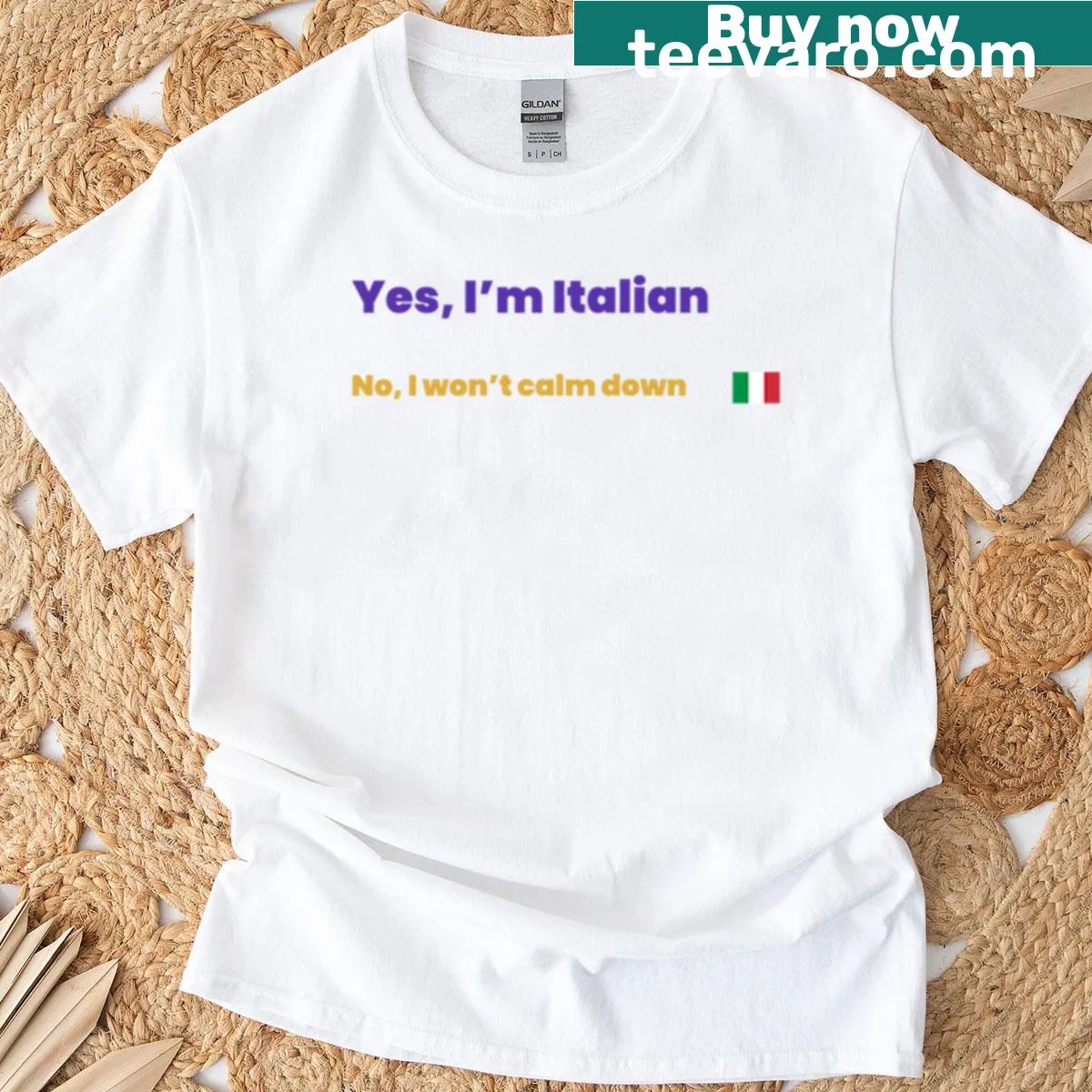 Italian pride tee with humorous text about being Italian — on a men's t-shirt