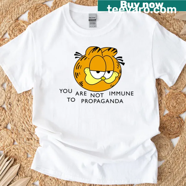 Provocative typography T-shirt with the message about propaganda