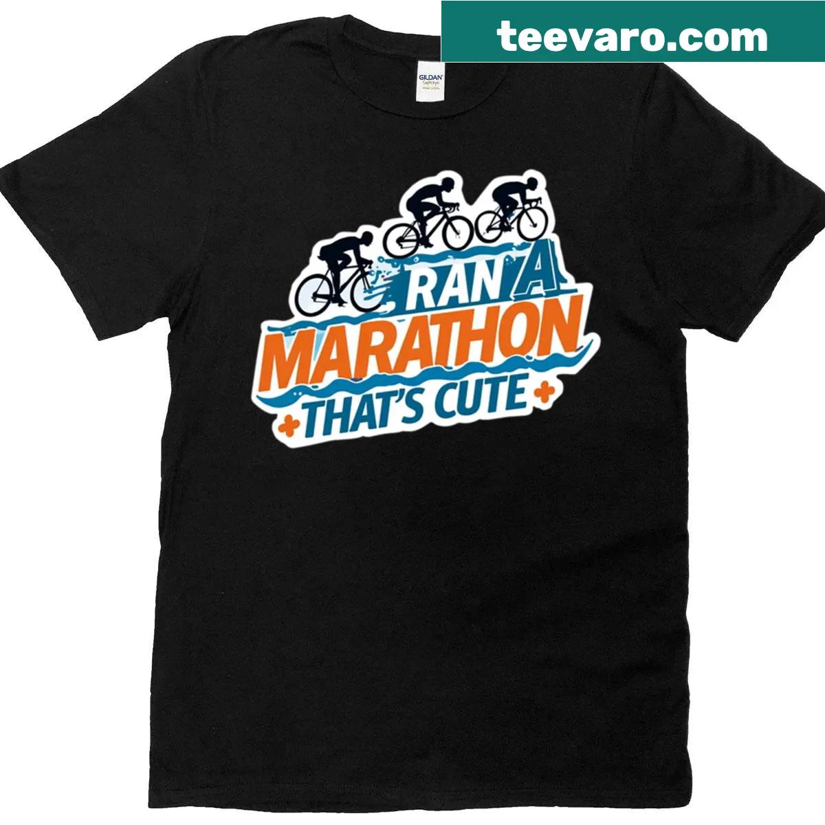 Funny triathlon-themed t-shirt with 'You Ran A Marathon That’s Cute' text — on a men's t-shirt