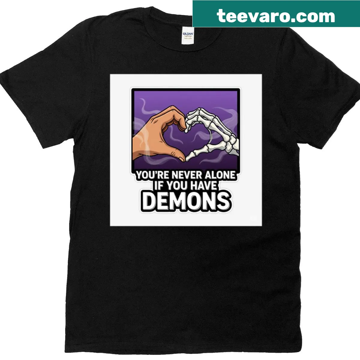 Oversized T-shirt with the phrase 'You’re Never Alone If You Have Demons' — on a men's t-shirt