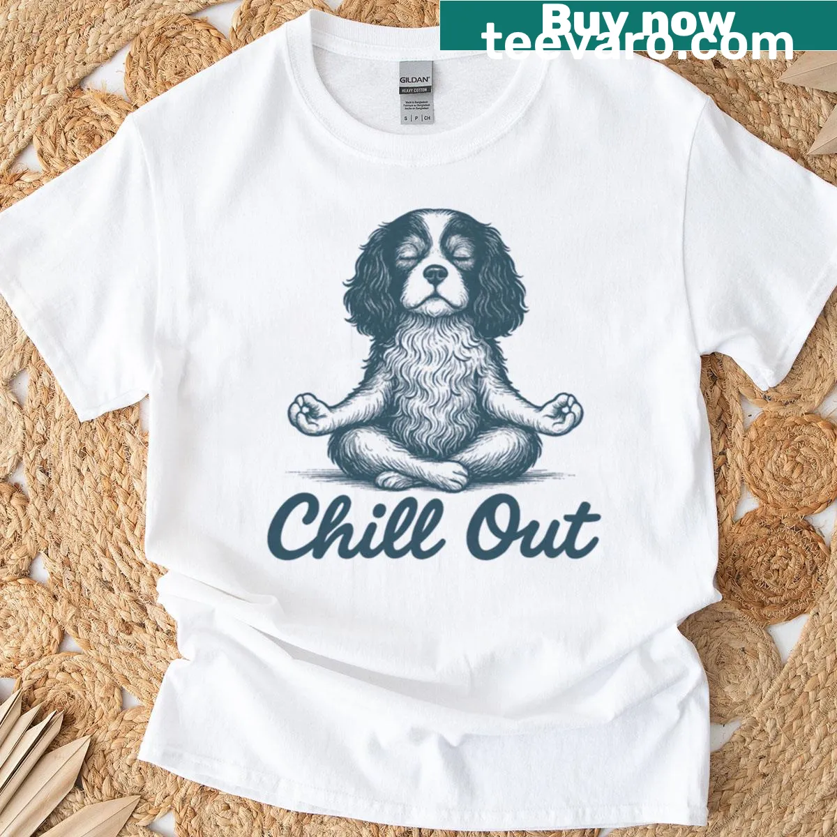 Schnauzer dog t-shirt featuring a meditative design and chill vibes text. — on a men's t-shirt