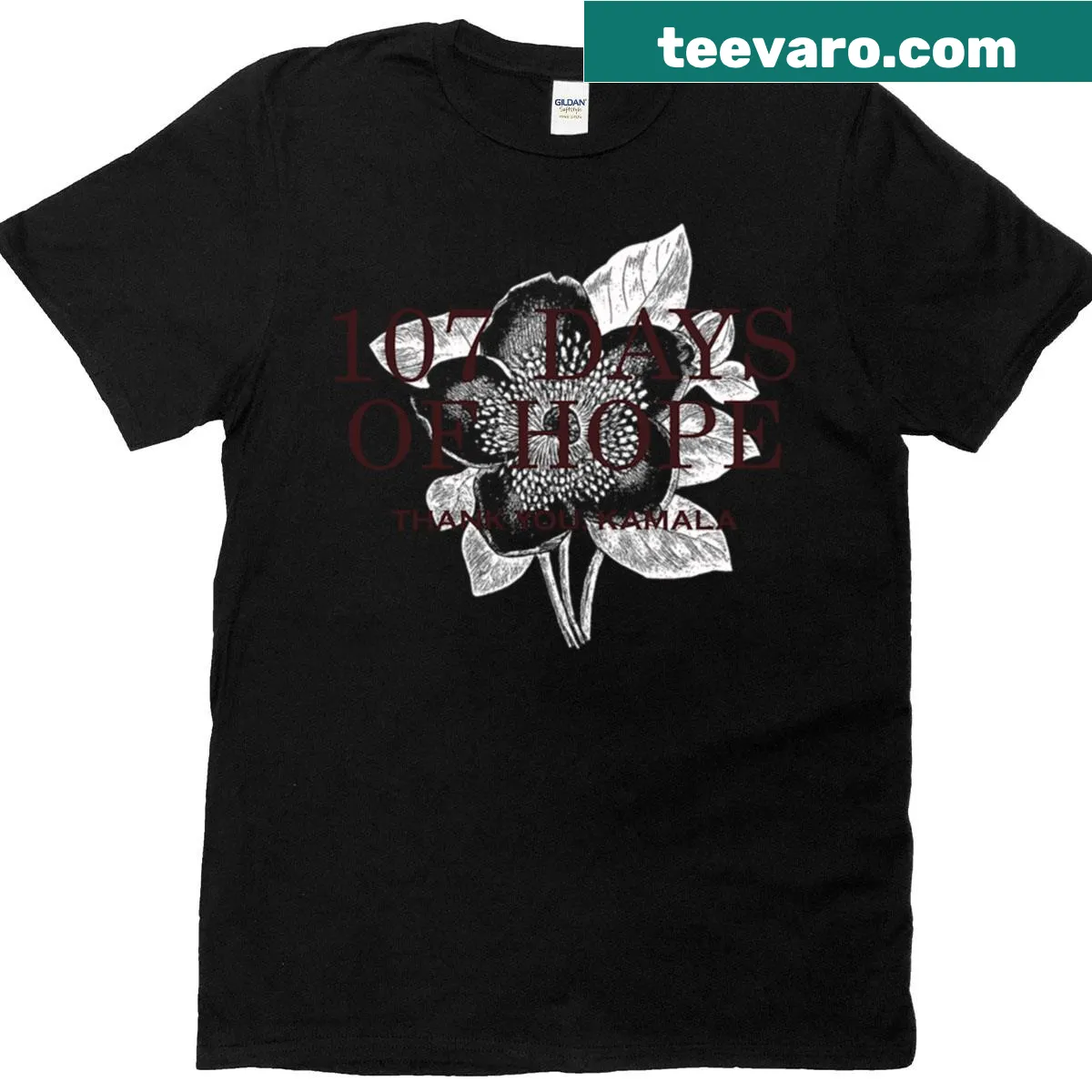 Text t-shirt that says '107 Days Of Hope Thank You Kamala' — on a men's t-shirt