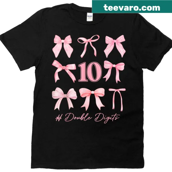 T-shirt with 'Double Digits' text and a coquette bow