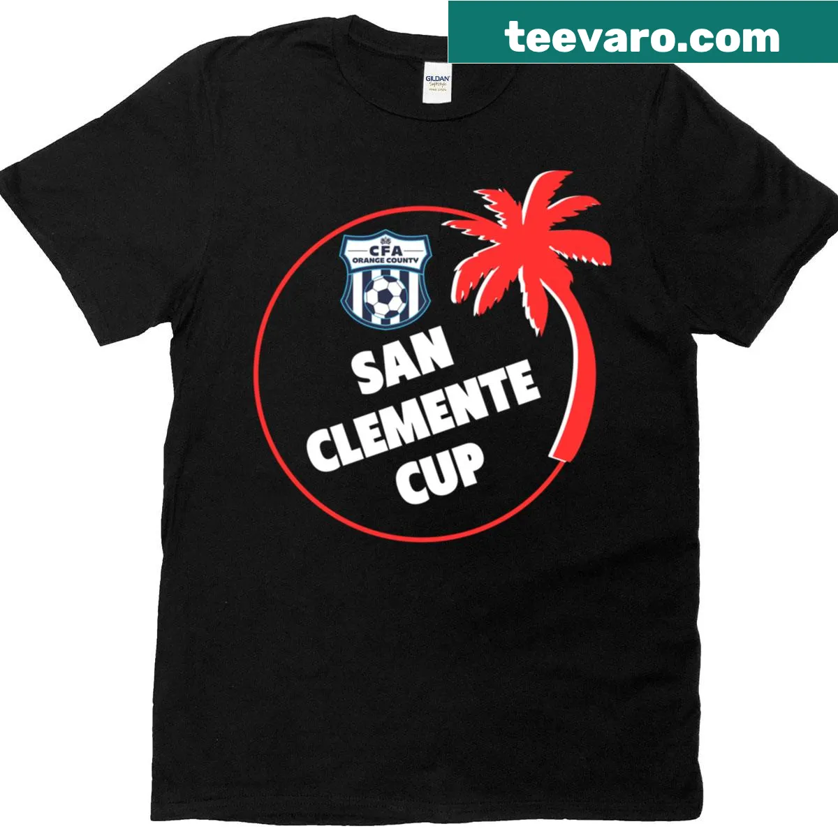 T-shirt celebrating the 2025 San Clemente Cup Tournament with palm tree design — on a men's t-shirt