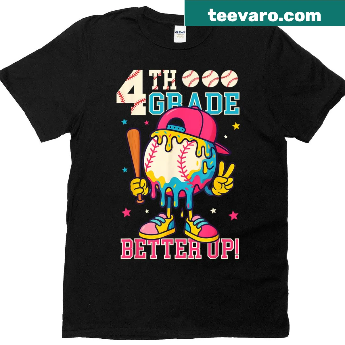 Cartoon t-shirt for 4th graders with a baseball ice cream design — on a men's t-shirt