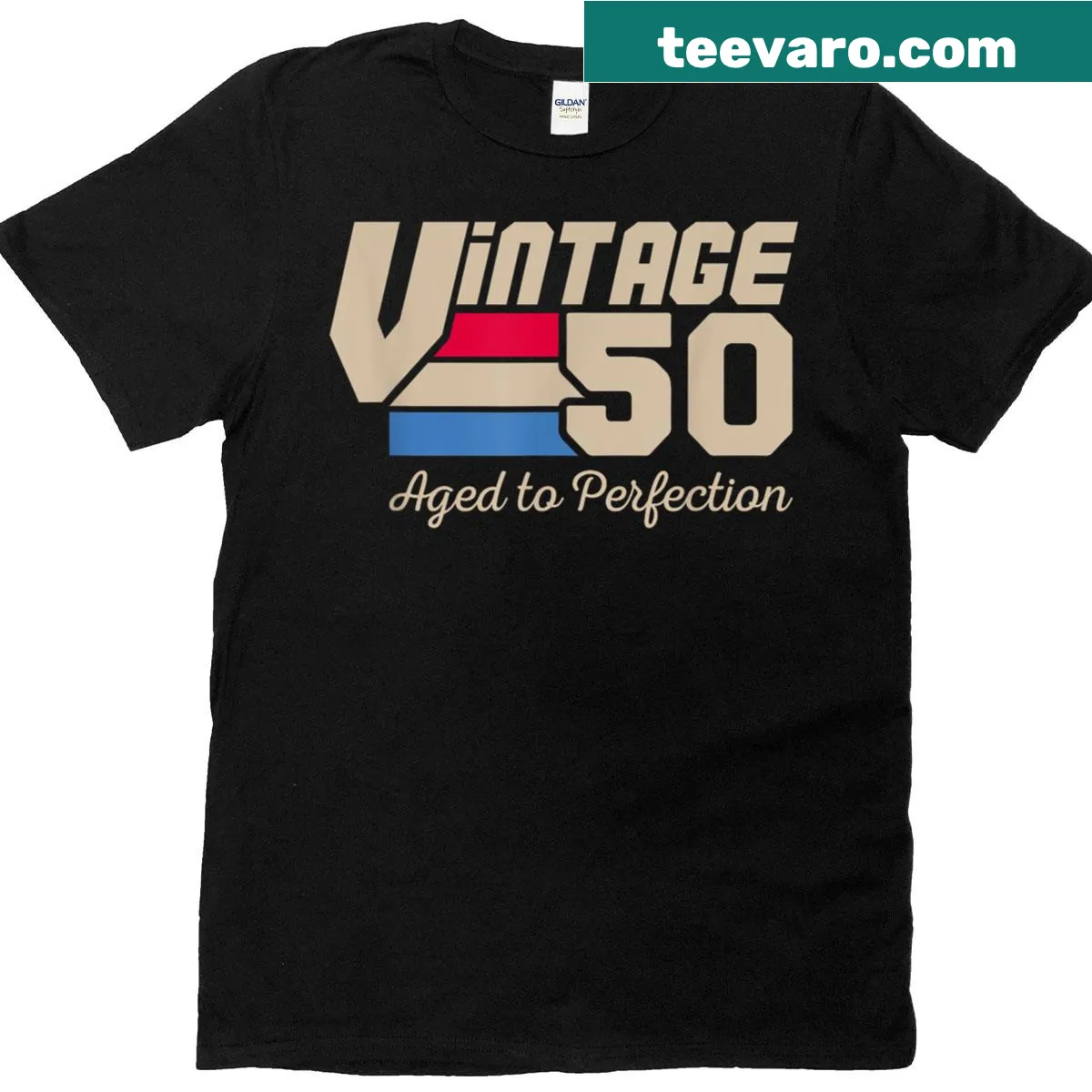 Vintage 50th birthday t-shirt with established 1975 design — on a men's t-shirt