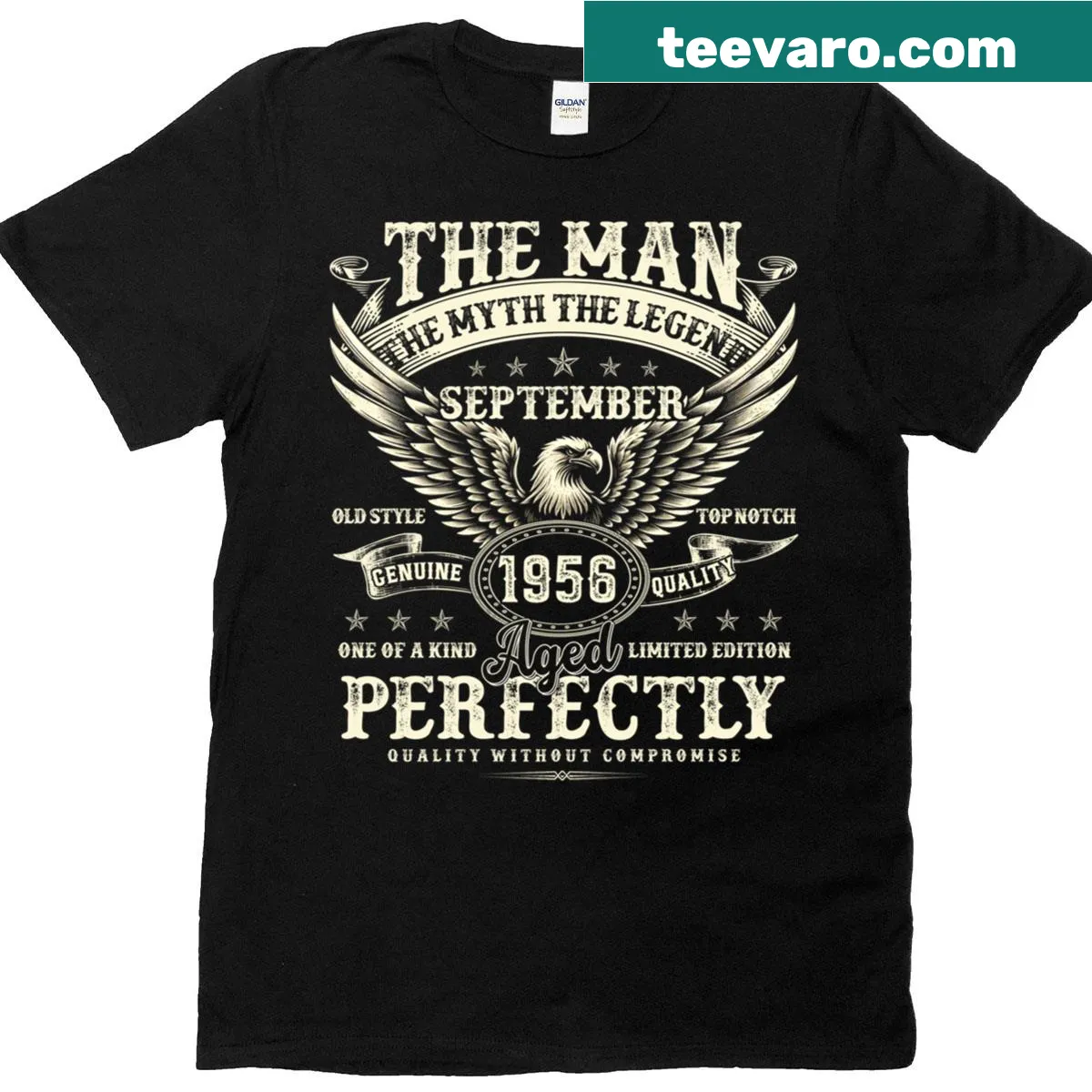 69th birthday t-shirt for men born in September 1956 — on a men's t-shirt