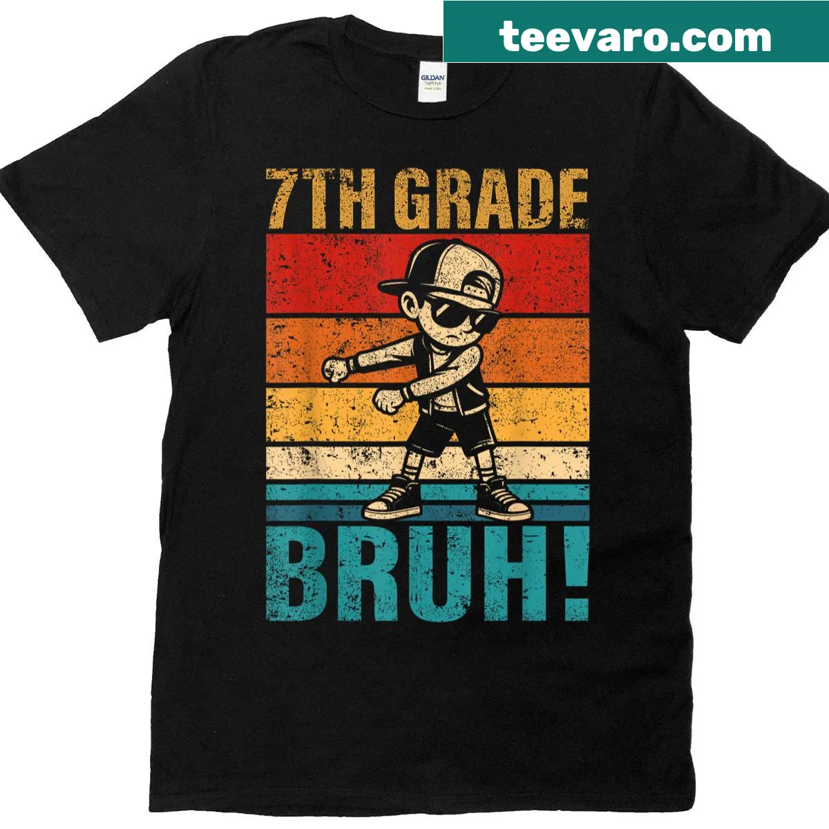 7th grade t-shirt featuring a cartoon boy flossing — on a men's t-shirt