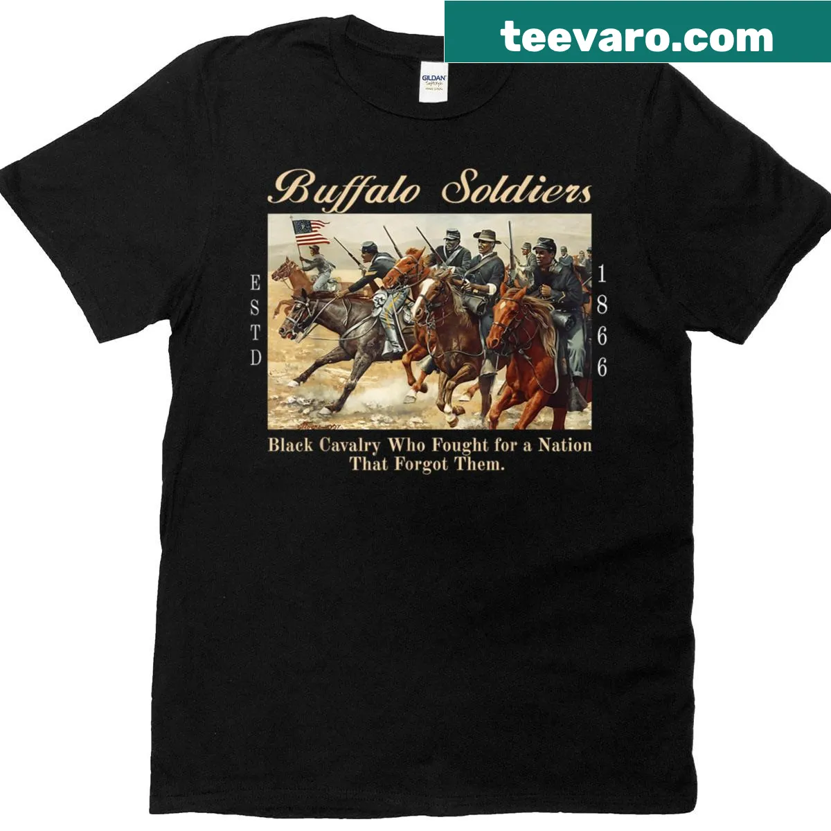 Buffalo Soldiers tribute shirt with bold military-themed graphic — on a men's t-shirt