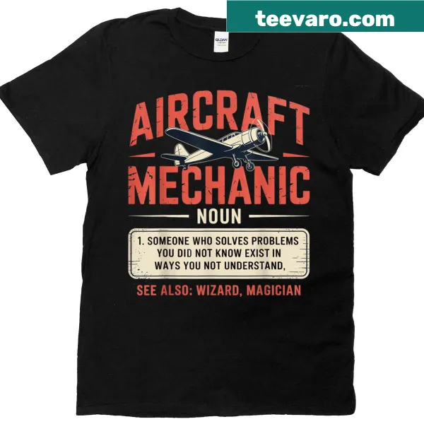 Aircraft mechanic T-shirt with text highlighting problem-solving skills