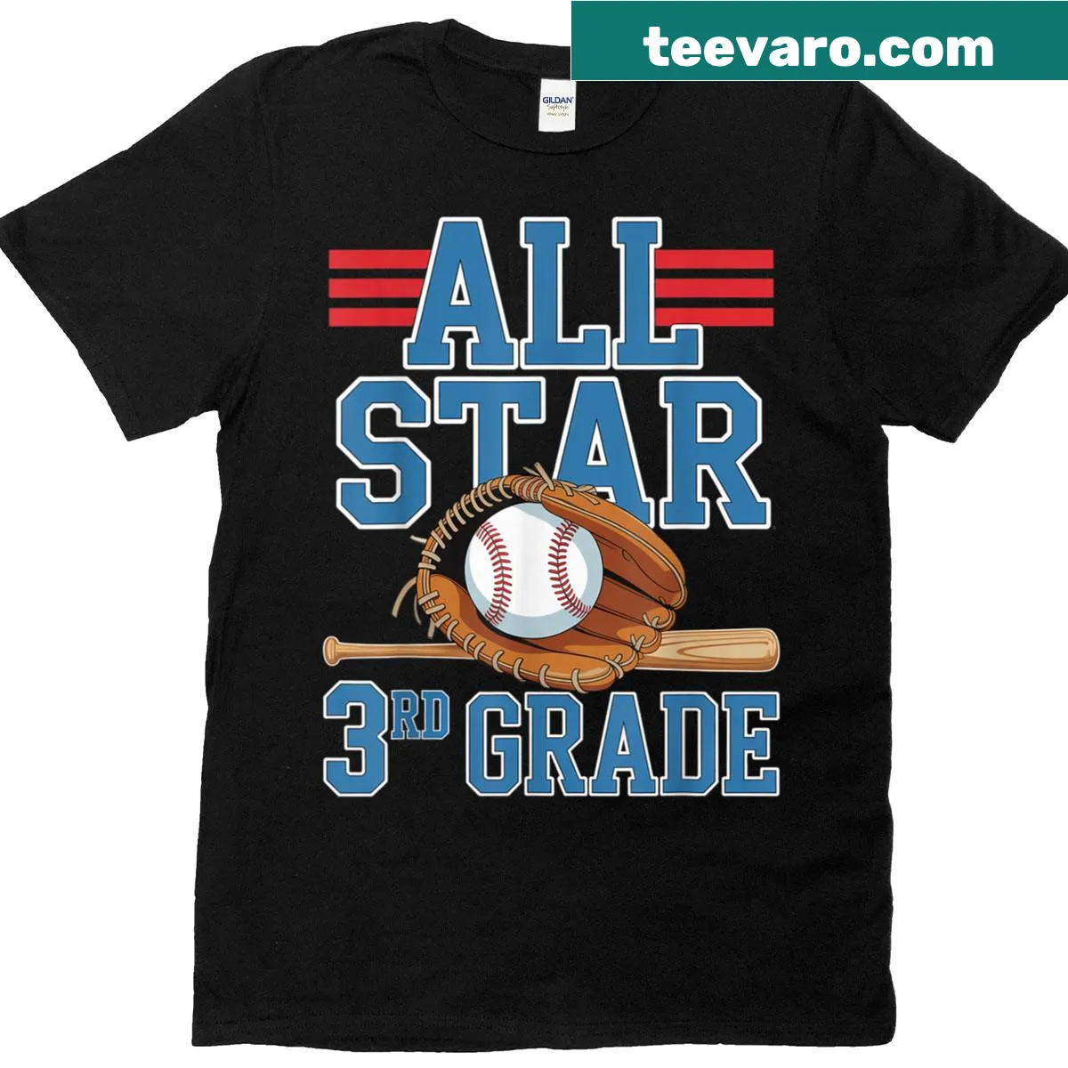 Illustrated baseball player with 'All Star 3rd Grade' text for kids — on a men's t-shirt
