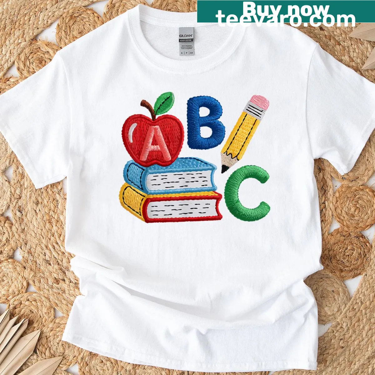 Alphabet graphic t-shirt for preschool teachers — on a men's t-shirt