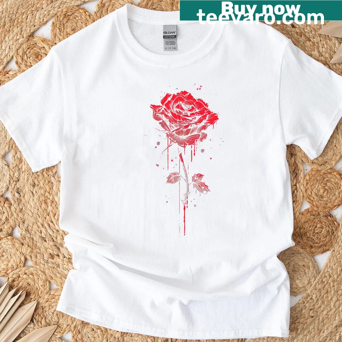 Gothic romantic t-shirt with a withered rose illustration — on a men's t-shirt