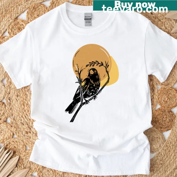 Illustrated t-shirt featuring an Autumn Grosbeak bird