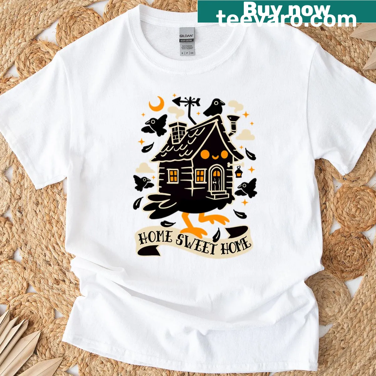 Whimsical graphic of Baba Yaga's hut for a folklore-themed T-shirt. — on a men's t-shirt