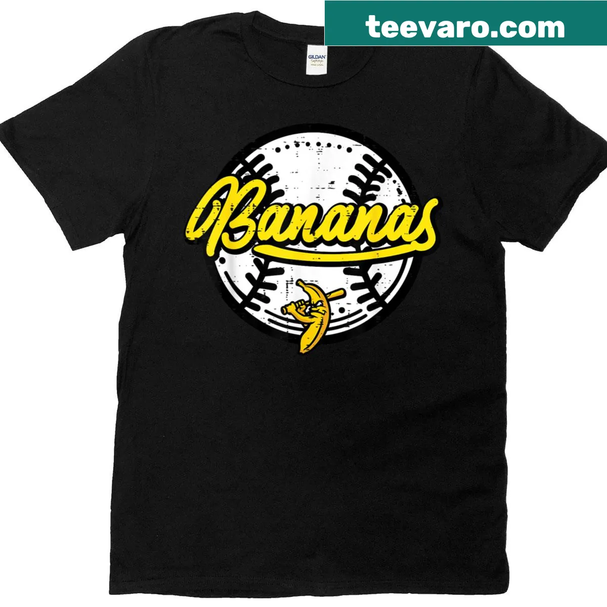 Lively banana ball graphic design for playful casual wear — on a men's t-shirt