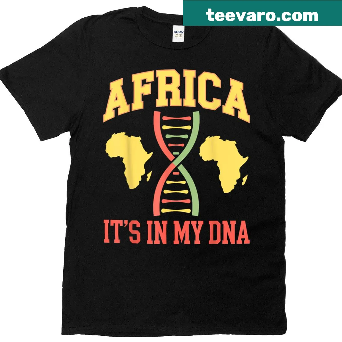 T-shirt displaying intricate African print celebrating black history. — on a men's t-shirt