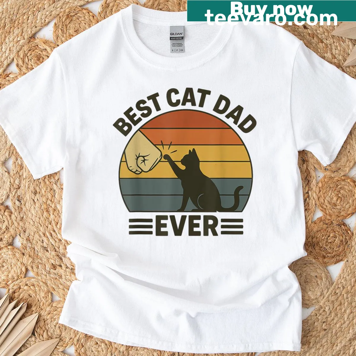 Vintage T-shirt with 'Best Cat Dad Ever' and paw graphic — on a men's t-shirt