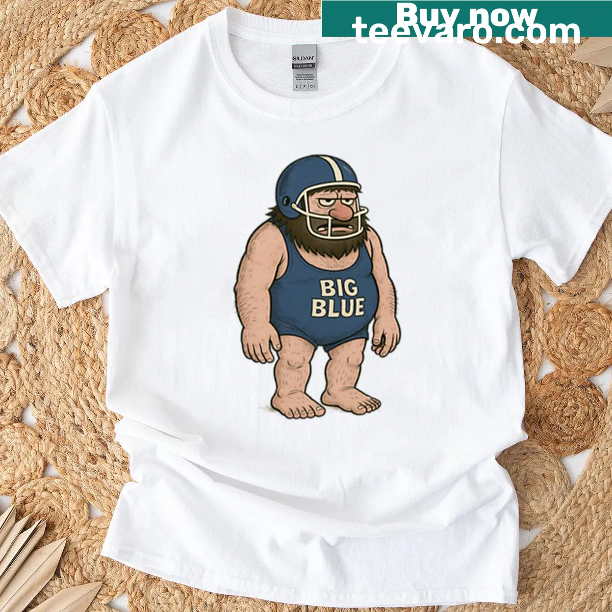 Minimalist t-shirt featuring the word 'Blue' in a modern font — on a men's t-shirt