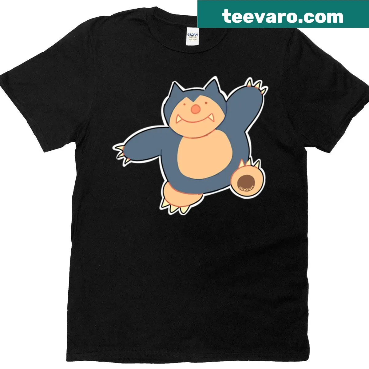 Cartoon t-shirt featuring a giant blue cat illustration — on a men's t-shirt