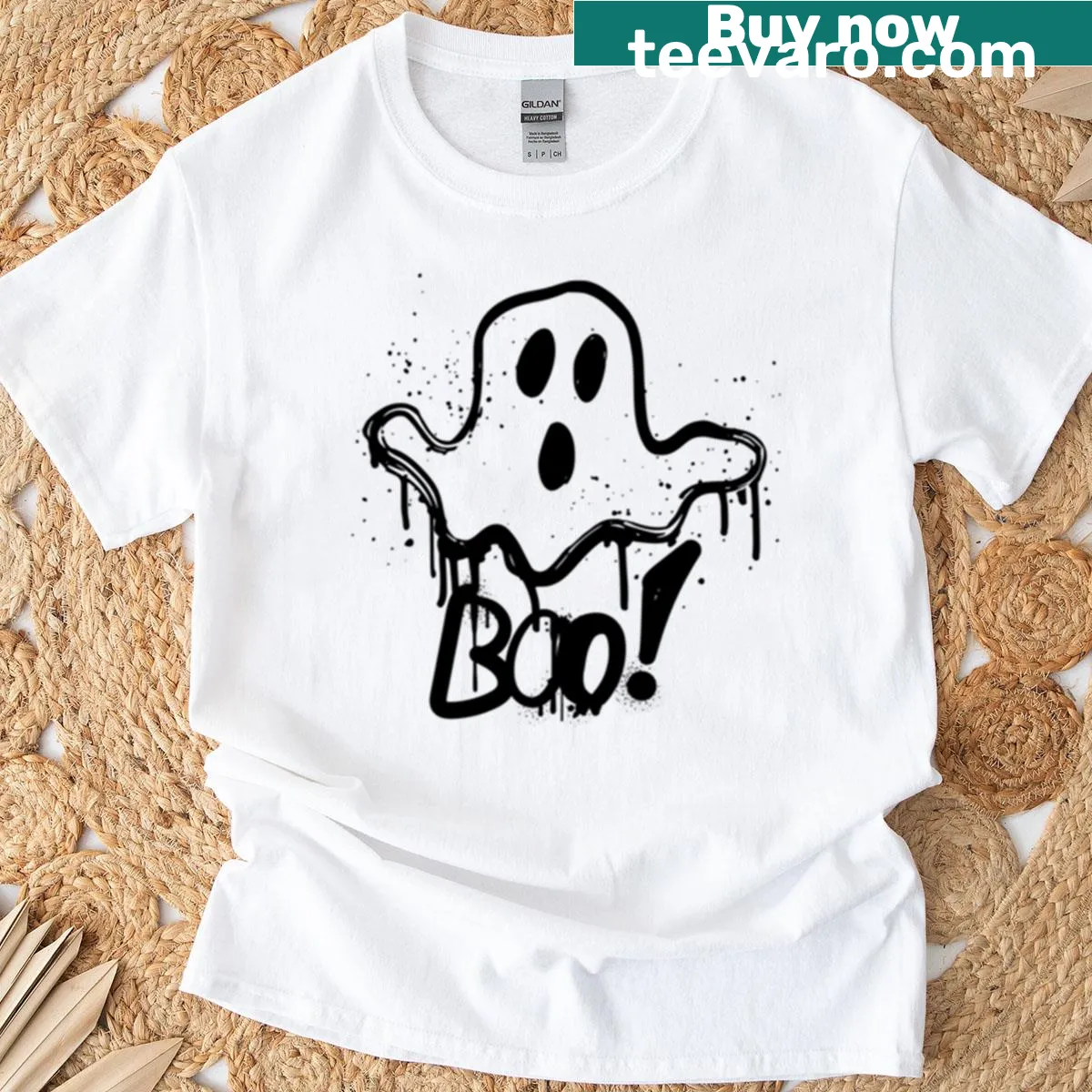 Cute ghost Halloween shirt with playful text — on a men's t-shirt