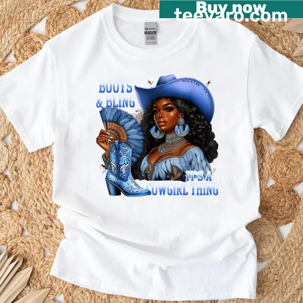 Black cowgirl themed t-shirt with boots and bling graphic