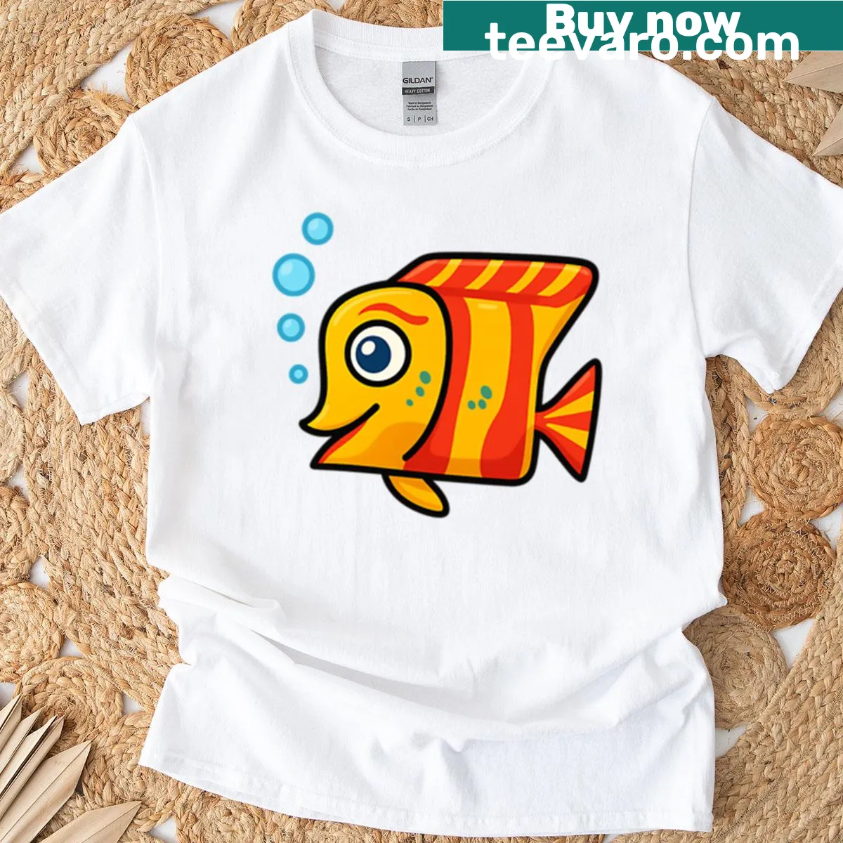 Cute cartoon fish graphic T-shirt for kids — on a men's t-shirt