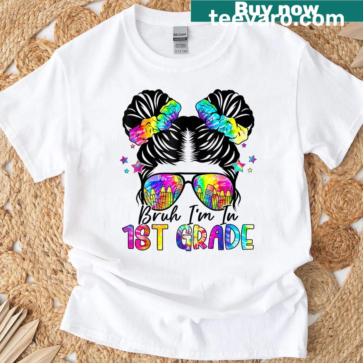 Funny first day of school t-shirt for girls with 'Bruh I'm In 1st Grade' — on a men's t-shirt
