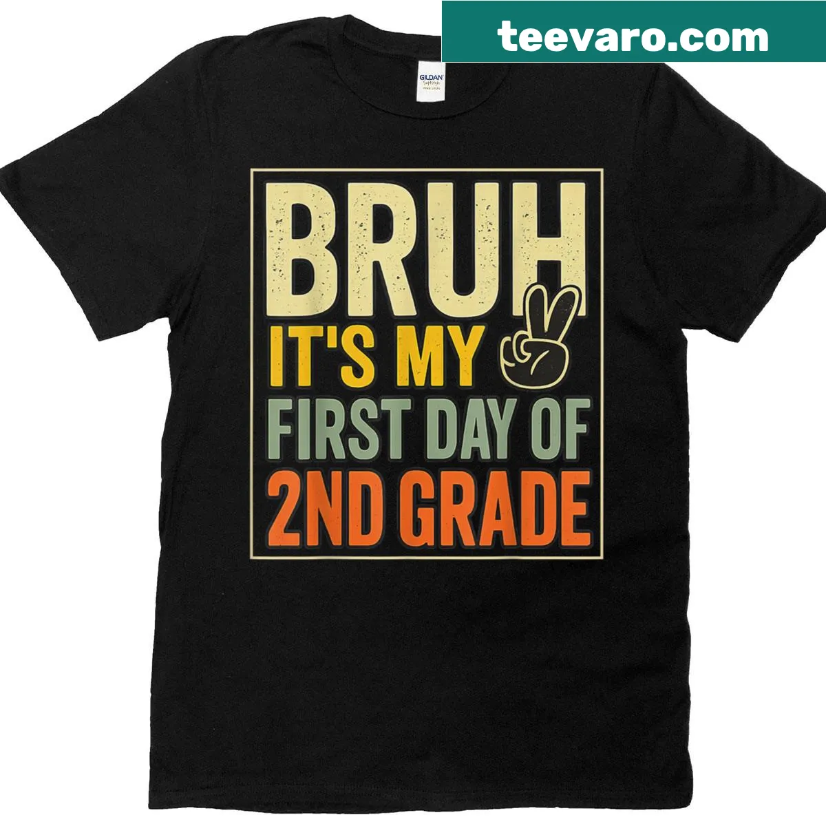 Funny T-shirt for kids with 'Bruh Its My First Day Of 2nd Grade' text — on a men's t-shirt