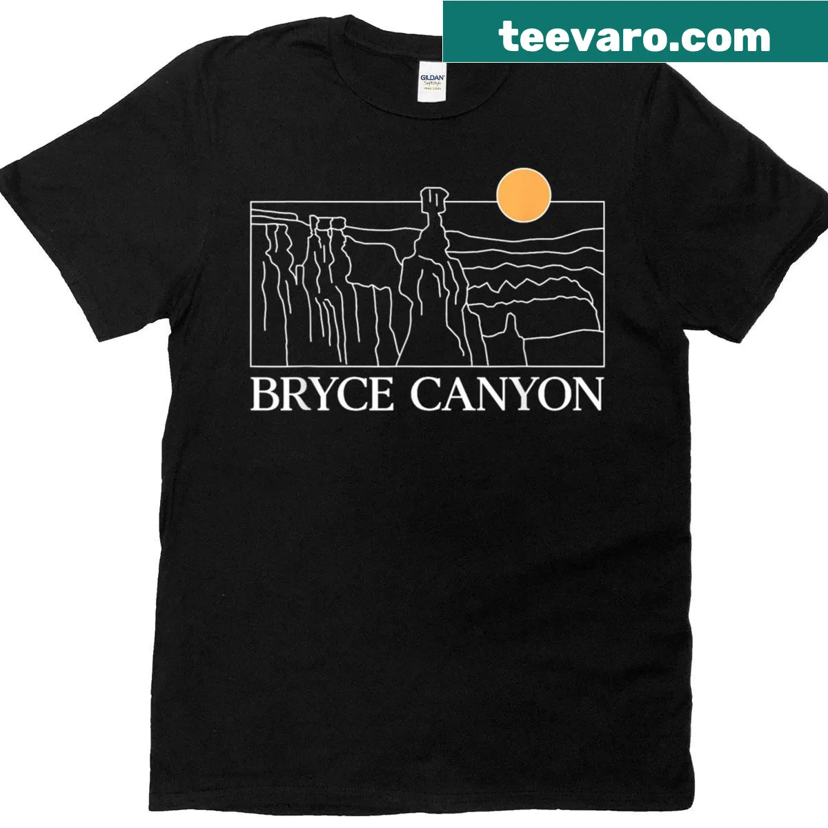 Minimalist line art T-shirt featuring Bryce Canyon National Park — on a men's t-shirt