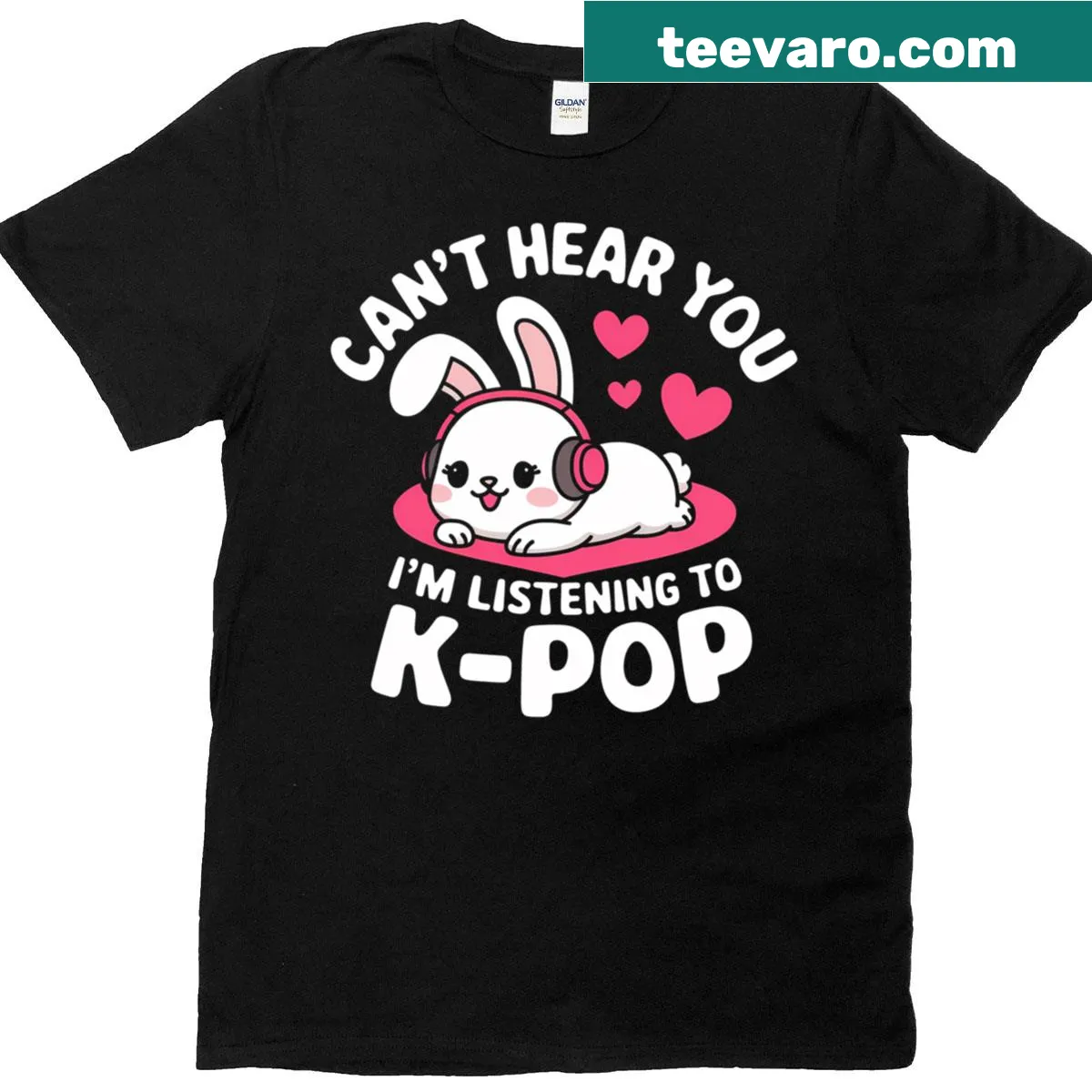 K-pop themed T-shirt with a rabbit and humorous text — on a men's t-shirt