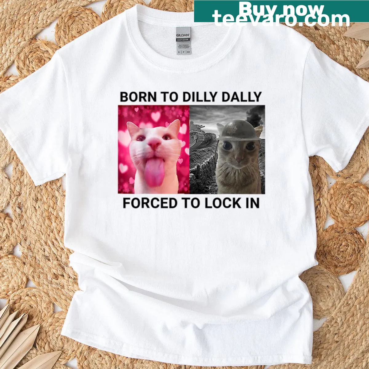 Funny Cat T-shirt with humorous text about laziness — on a men's t-shirt