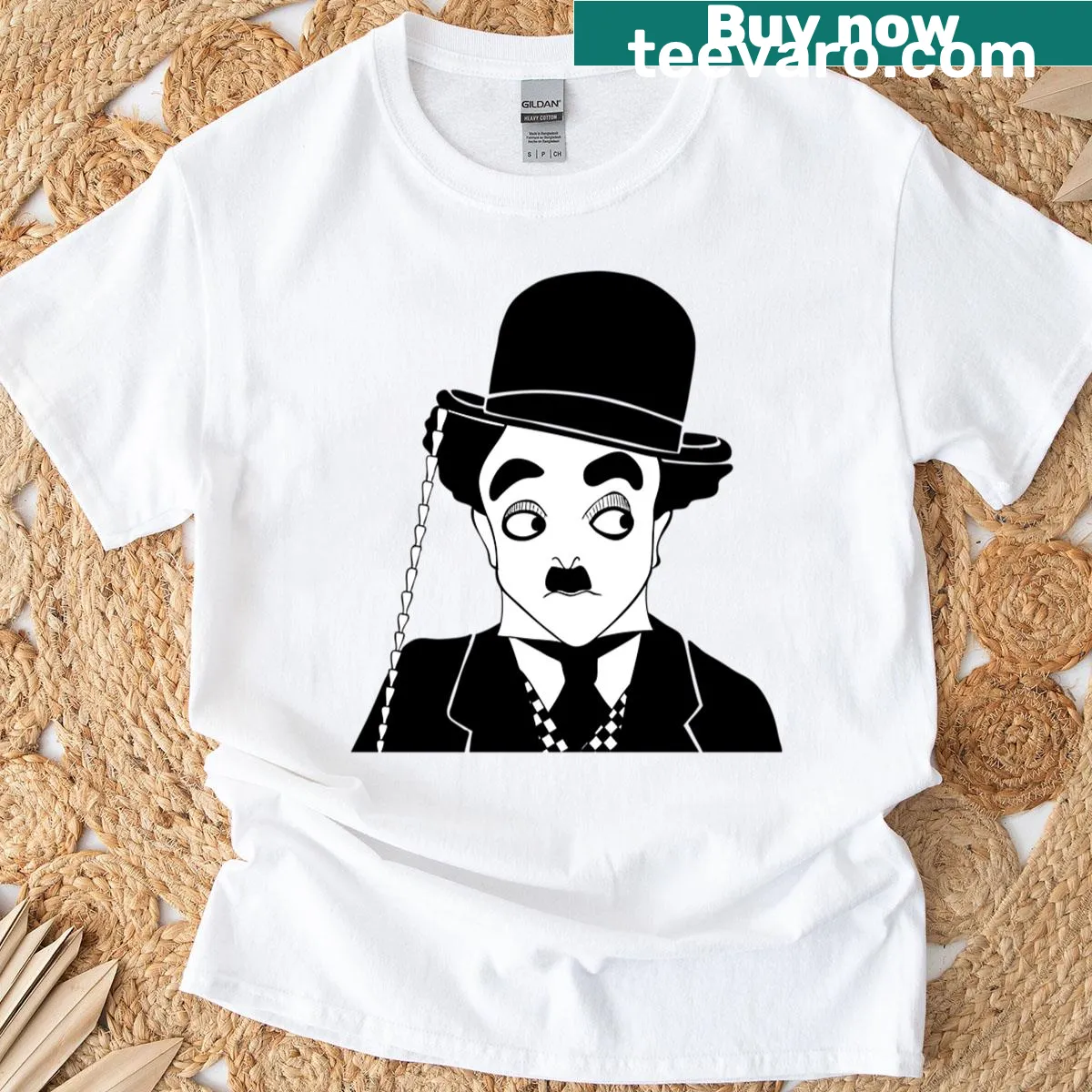 Oversized T-shirt with fan art of Charlie Chaplin — on a men's t-shirt