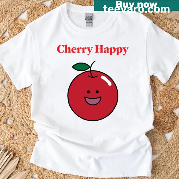 Kawaii T-shirt featuring a happy cherry character with a pun