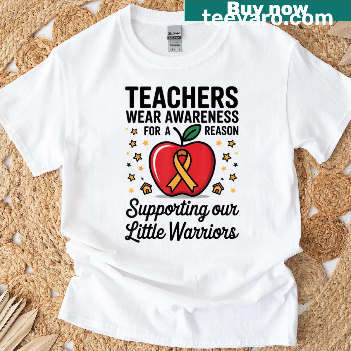 Ribbon graphic promoting childhood cancer awareness on a T-shirt — on a men's t-shirt